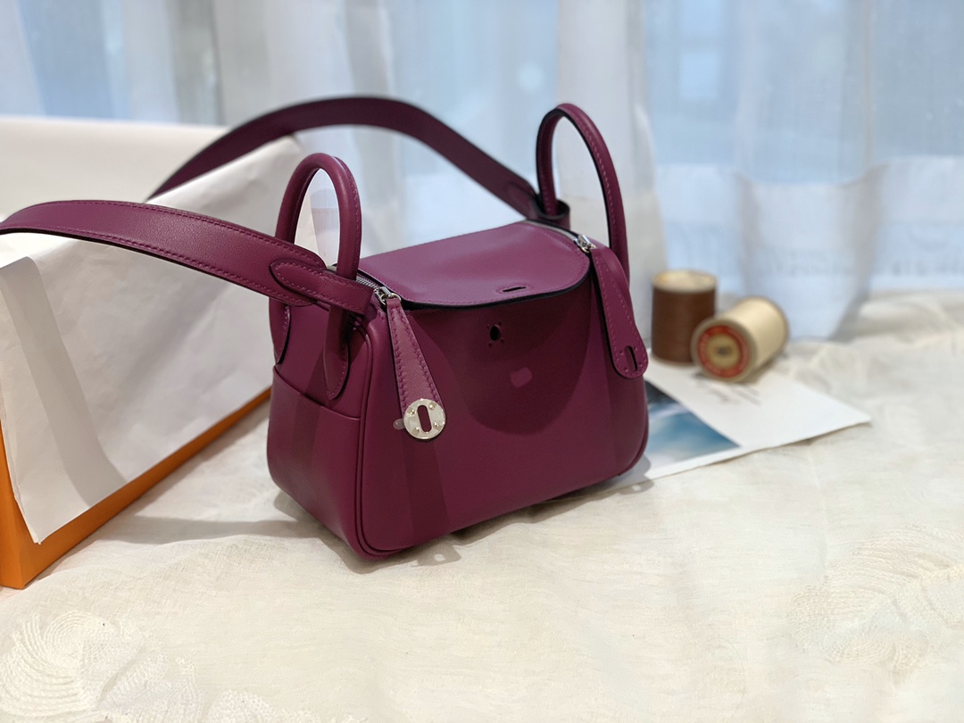 Hermes爱马仕中国官网 新到现货 Mini Lindy swift P9 海葵紫 金银扣 小小包大容量