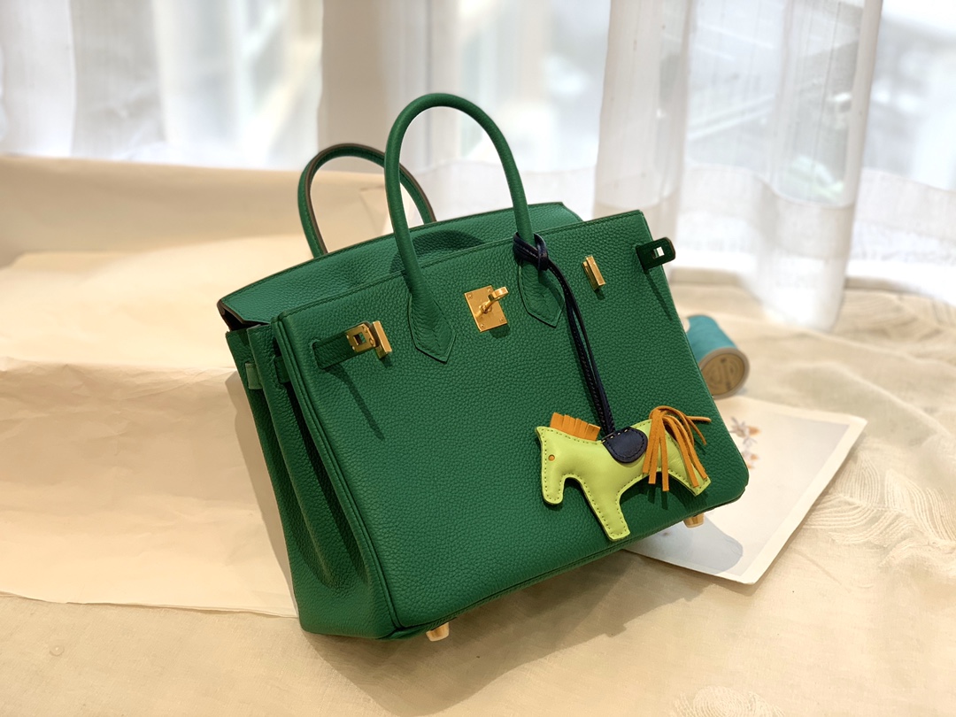 爱马仕女包渠道货 25birkin 小牛togo皮 U4 丝绒绿 金银扣
