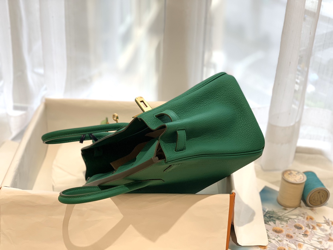 爱马仕女包渠道货 25birkin 小牛togo皮 U4 丝绒绿 金银扣