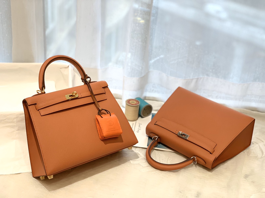 爱马仕女包 25Kelly epsom皮 玫瑰木粉 金银扣