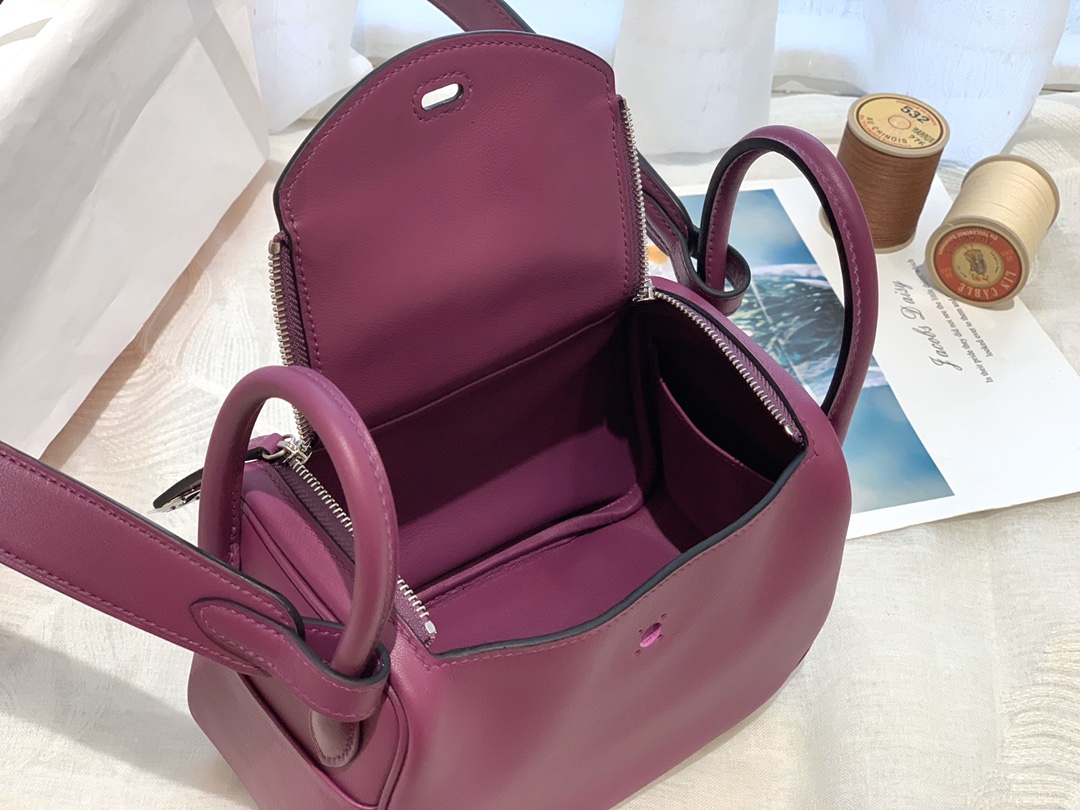 Hermes爱马仕中国官网 新到现货 Mini Lindy swift P9 海葵紫 金银扣 小小包大容量