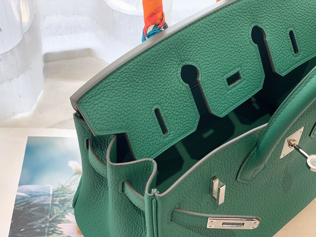 爱马仕女包渠道货 25birkin 小牛togo皮 U4 丝绒绿 金银扣