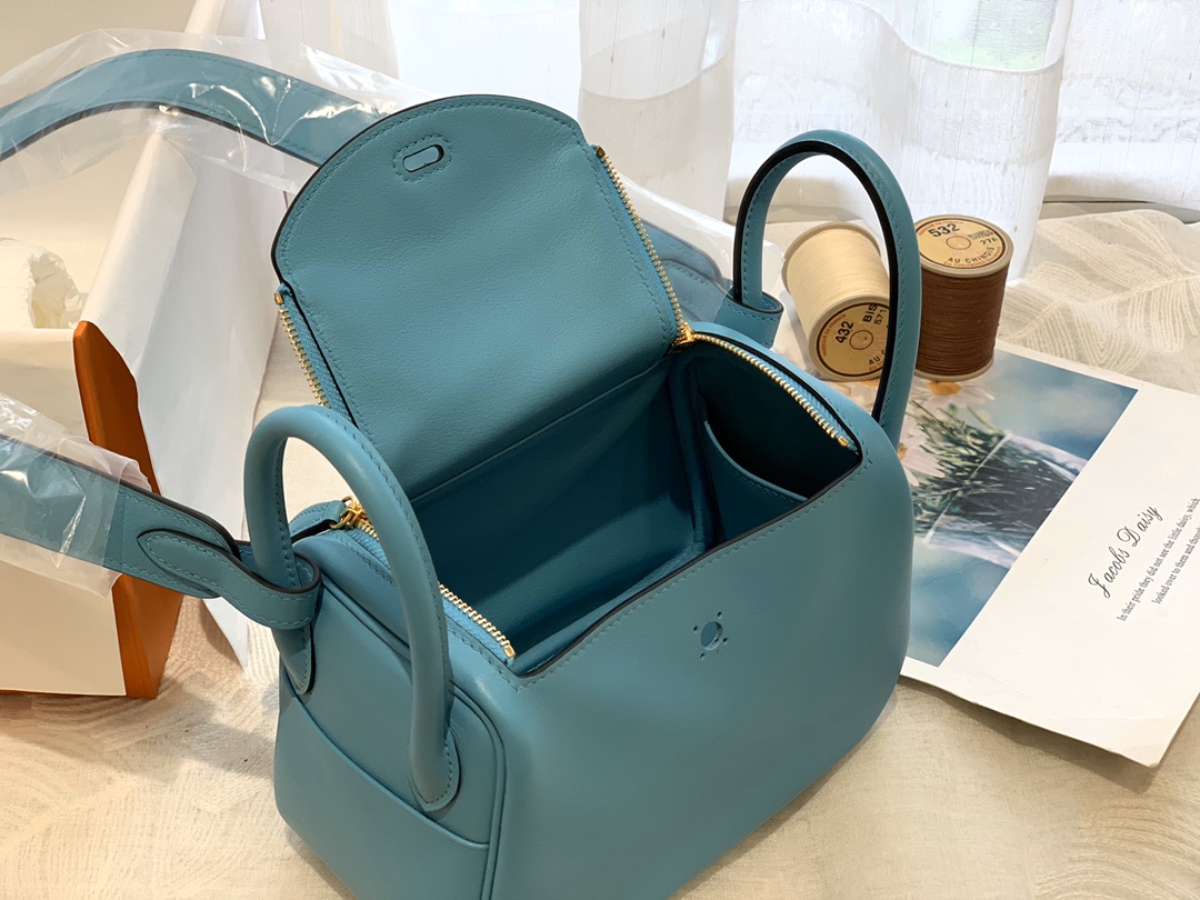 HERMES 爱马仕女包批发 Mini Lindy swift P3 北方蓝 金扣 小小包大容量