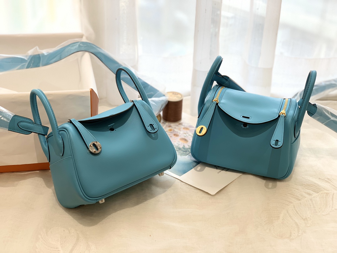 HERMES 爱马仕女包批发 Mini Lindy swift P3 北方蓝 银扣 小小包大容量