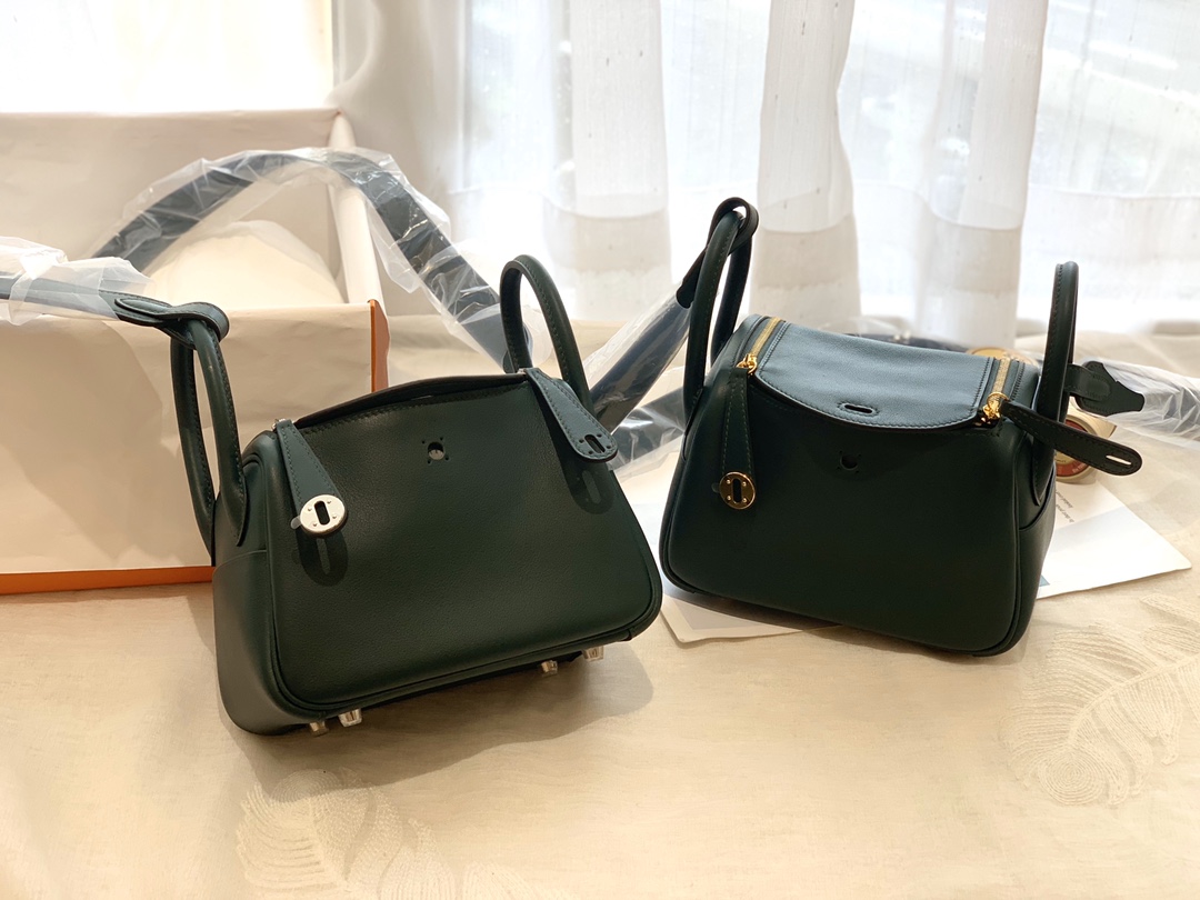 Hermes爱马仕中国官网 Mini Lindy swift  6O 松柏绿 金银扣 小小包大容量