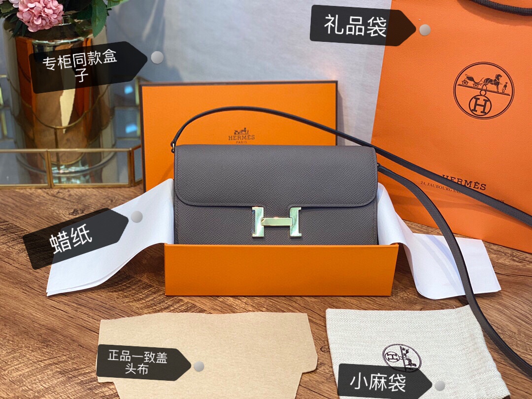 HERMES 爱马仕香港官网 Constance to go 细节图来咯[哇] 配专柜同款包装 一切给你zp即视感～ epsom皮 8F 铁灰 金扣