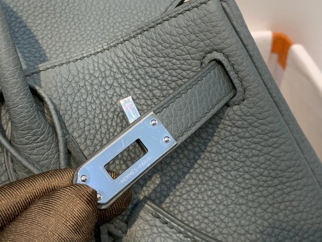 爱马仕包包官网 birkin 25cm togo进口原厂皮 63杏绿 银扣