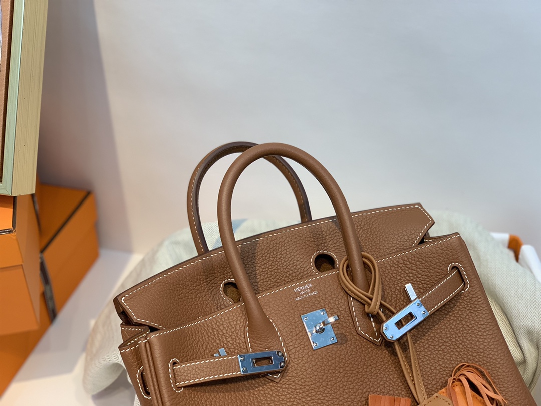 爱马仕包包官网 birkin 25cm togo进口原厂皮 37土黄 银扣
