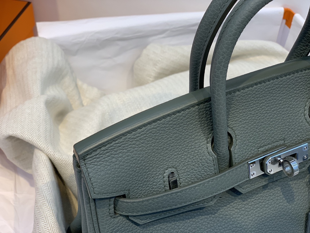 爱马仕包包官网 birkin 25cm togo进口原厂皮 63杏绿 银扣
