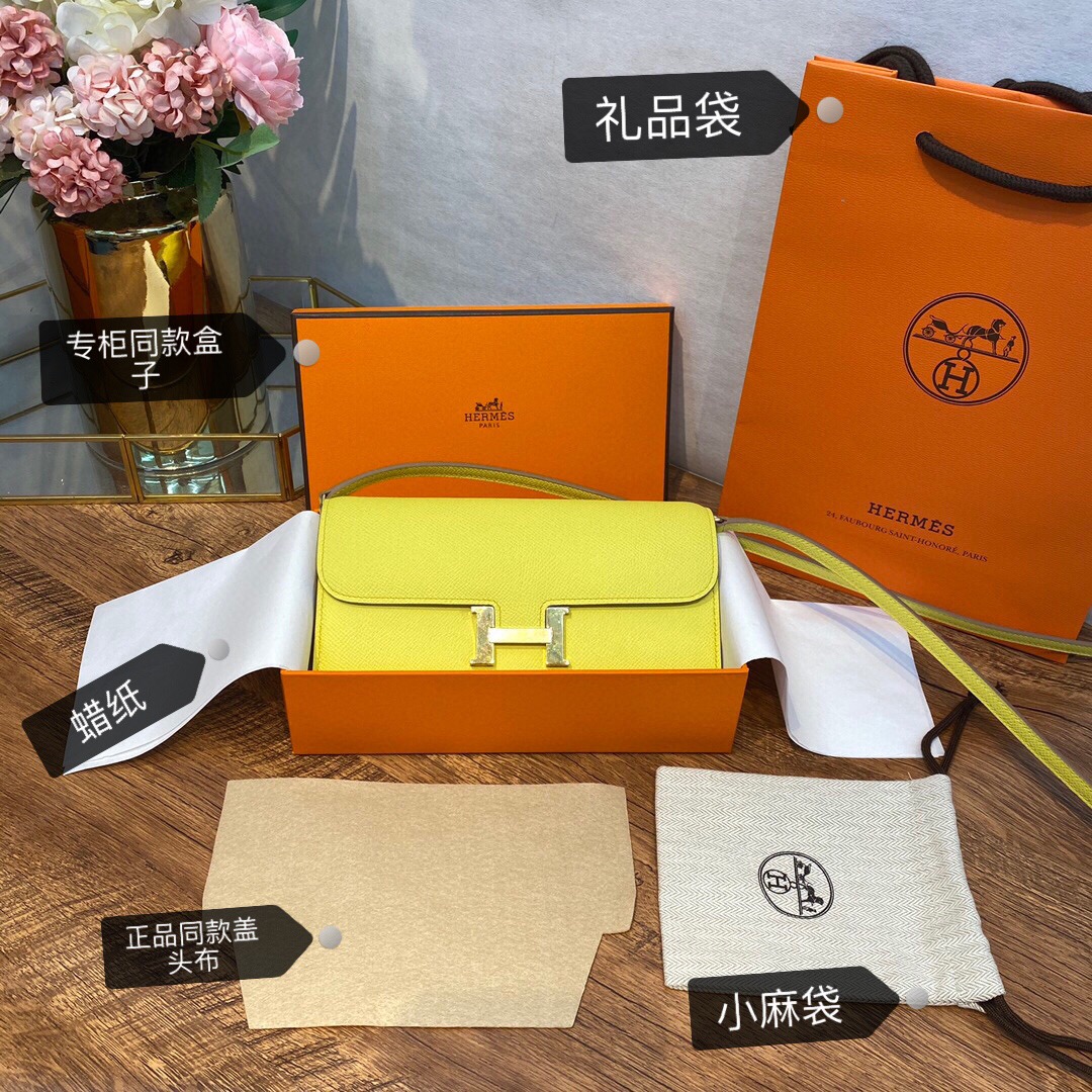 HERMES 爱马仕香港官网 Constance togo 配专柜同款包装 一切给你zp即视感 epsom皮 柠檬黄 金扣
