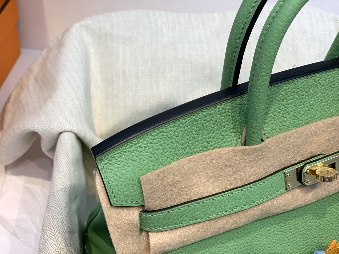 爱马仕包包官网 birkin 25cm togo进口原厂皮 i3 牛油果绿 金扣