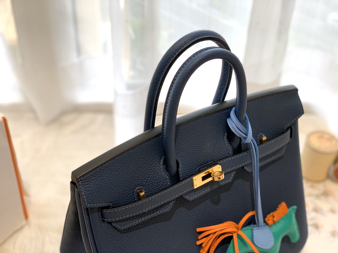 爱马仕中国官网 25birkin togo皮质 S4深邃蓝 金扣 正品做法