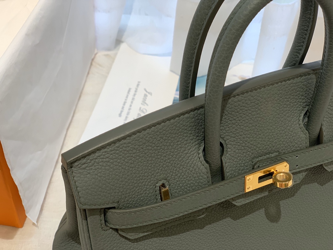 爱马仕Hermes中国官网 新到现货 25birkin togo皮 63 杏绿 金银扣