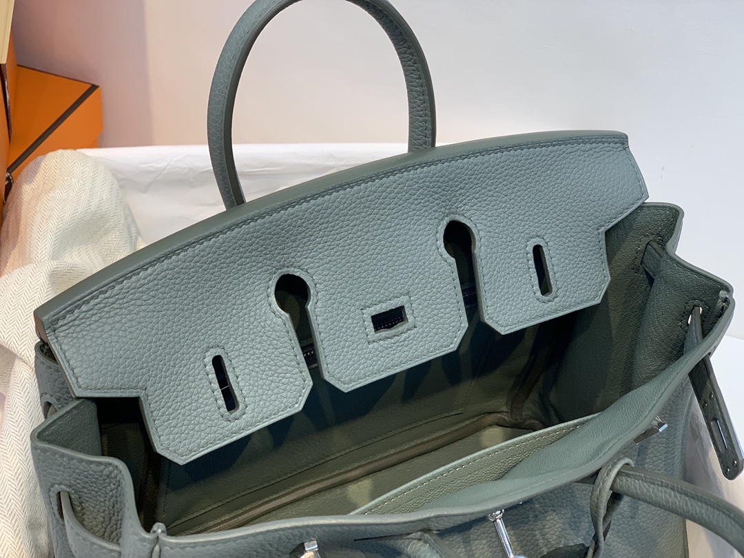 爱马仕包包官网 birkin 25cm togo进口原厂皮 63杏绿 银扣