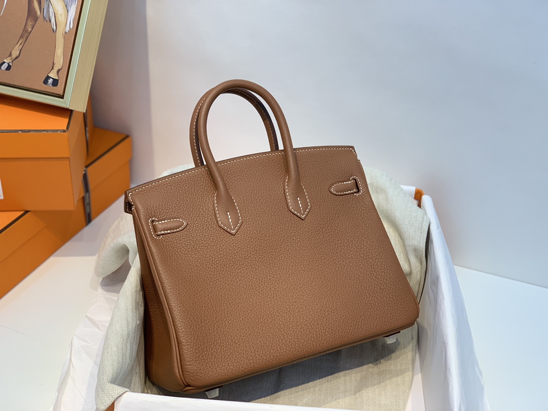 爱马仕包包官网 birkin 25cm togo进口原厂皮 37土黄 银扣