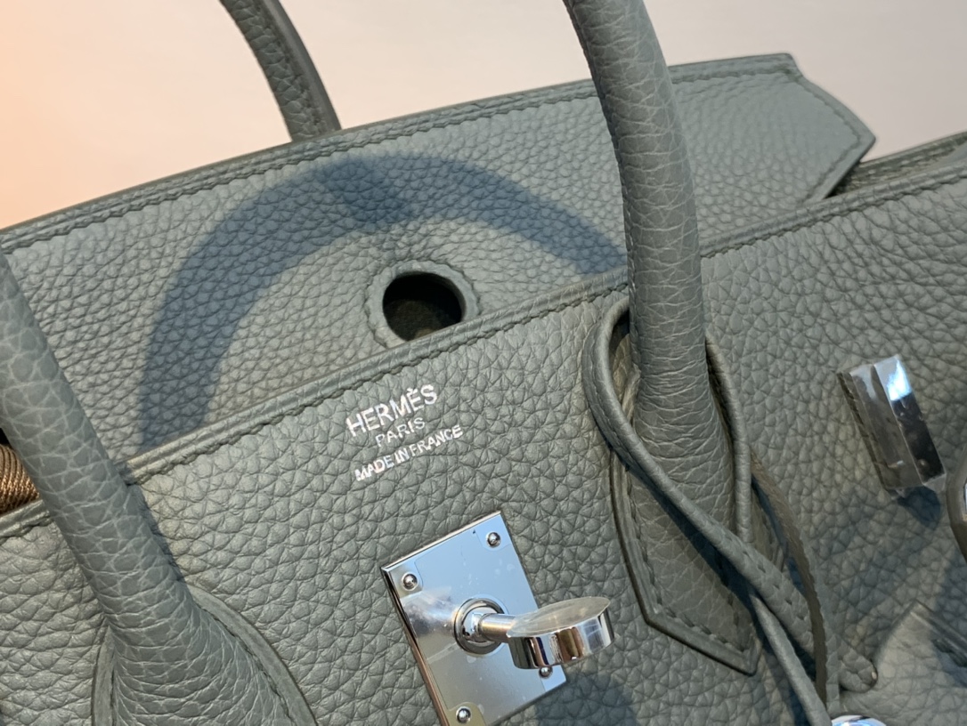 爱马仕包包官网 birkin 25cm togo进口原厂皮 63杏绿 银扣