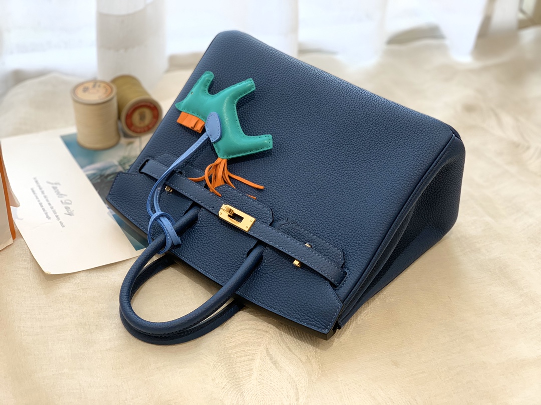 爱马仕中国官网 25birkin togo皮质 S4深邃蓝 金扣 正品做法