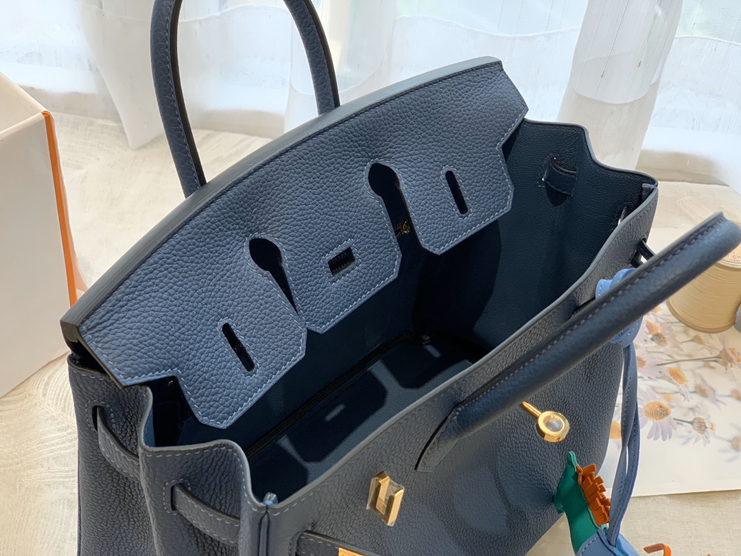 爱马仕中国官网 25birkin togo皮质 S4深邃蓝 金扣 正品做法