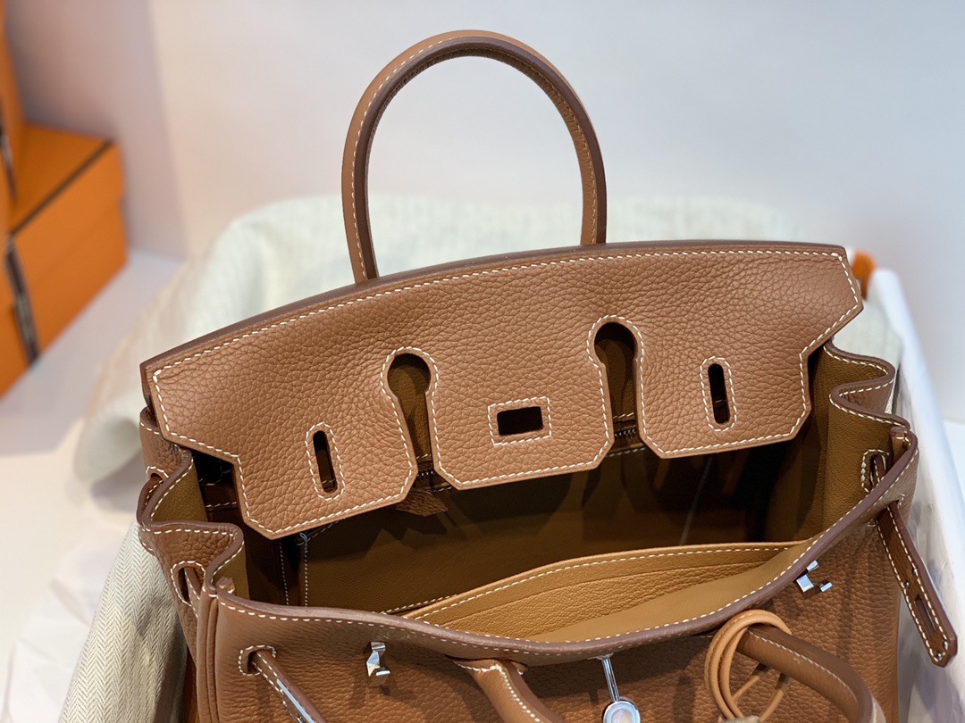 爱马仕包包官网 birkin 25cm togo进口原厂皮 37土黄 银扣