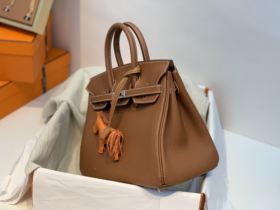 爱马仕包包官网 birkin 25cm togo进口原厂皮 37土黄 银扣