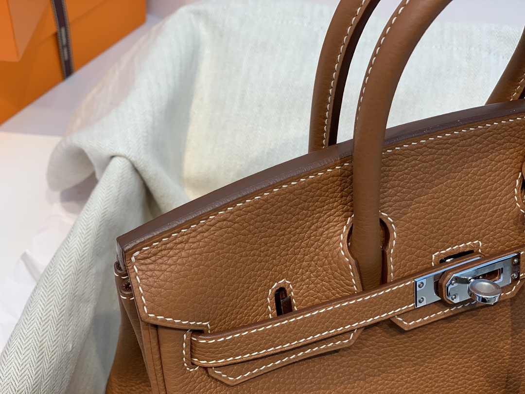 爱马仕包包官网 birkin 25cm togo进口原厂皮 37土黄 银扣