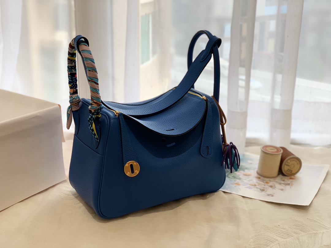 爱马仕官网同步 26Lindy 进口TC T7水妖蓝 金扣 正品做法
