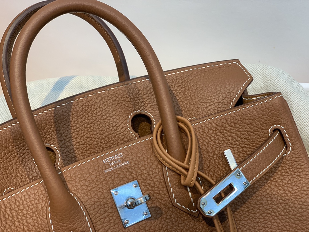 爱马仕包包官网 birkin 25cm togo进口原厂皮 37土黄 银扣